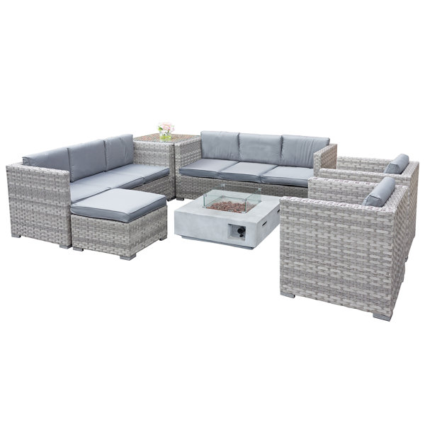 Ebern Designs 9 Sitzer Lounge Set Malta Aus Rattan Mit Polster Wayfair De